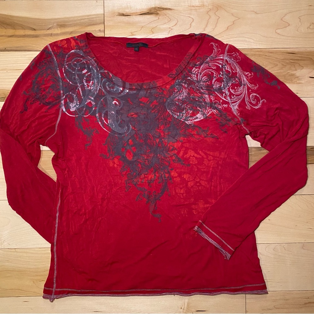 Y2K Red Graphic Long Sleeve Top Grunge Gothic Emo
